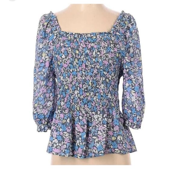 Nanette Lepore Blue floral retro Short sleeve top blouse size medium - Picture 2 of 8